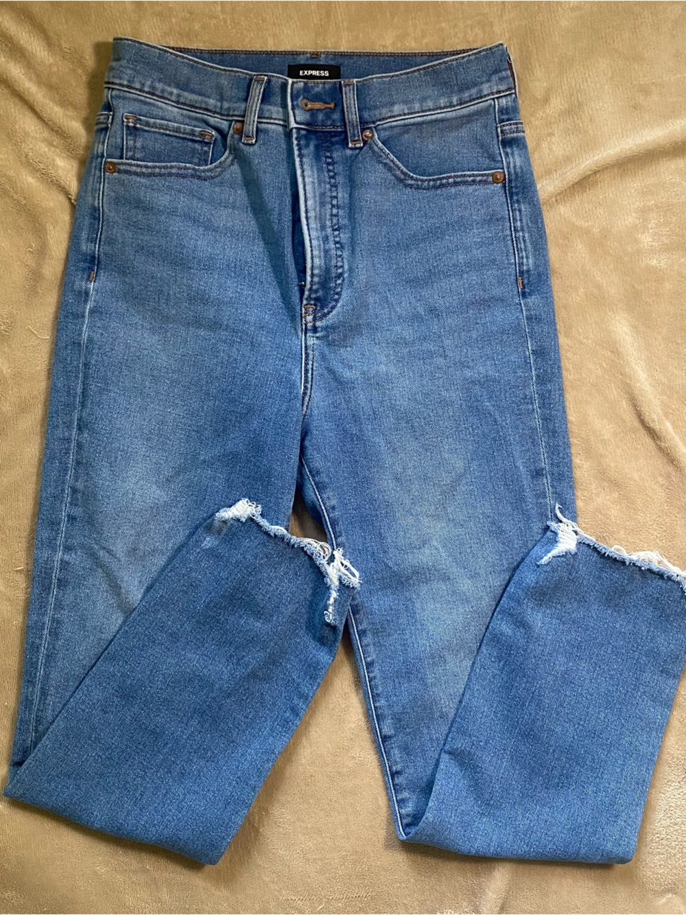 Express Blue Cropped Raw-Hem Jeans